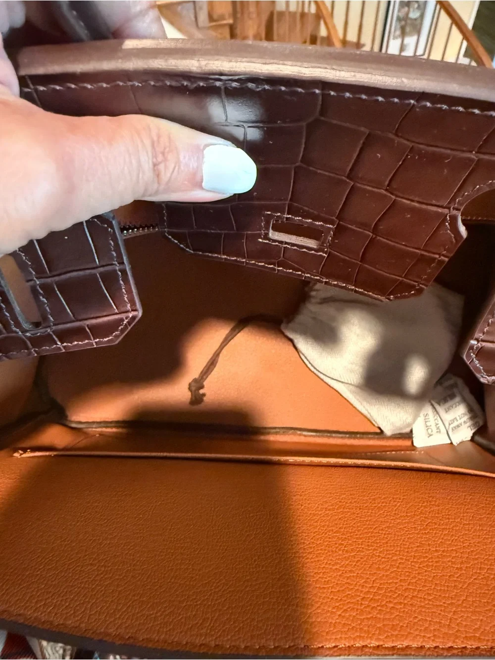 Structured Croc-Embossed Top-Handle Tote in Dark Brown